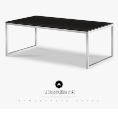 黑色鋼化玻璃茶幾不銹鋼長茶幾辦公區接待會客辦公家具 黑色鋼化玻璃茶幾不銹鋼長茶幾辦公區接待會客辦公家具